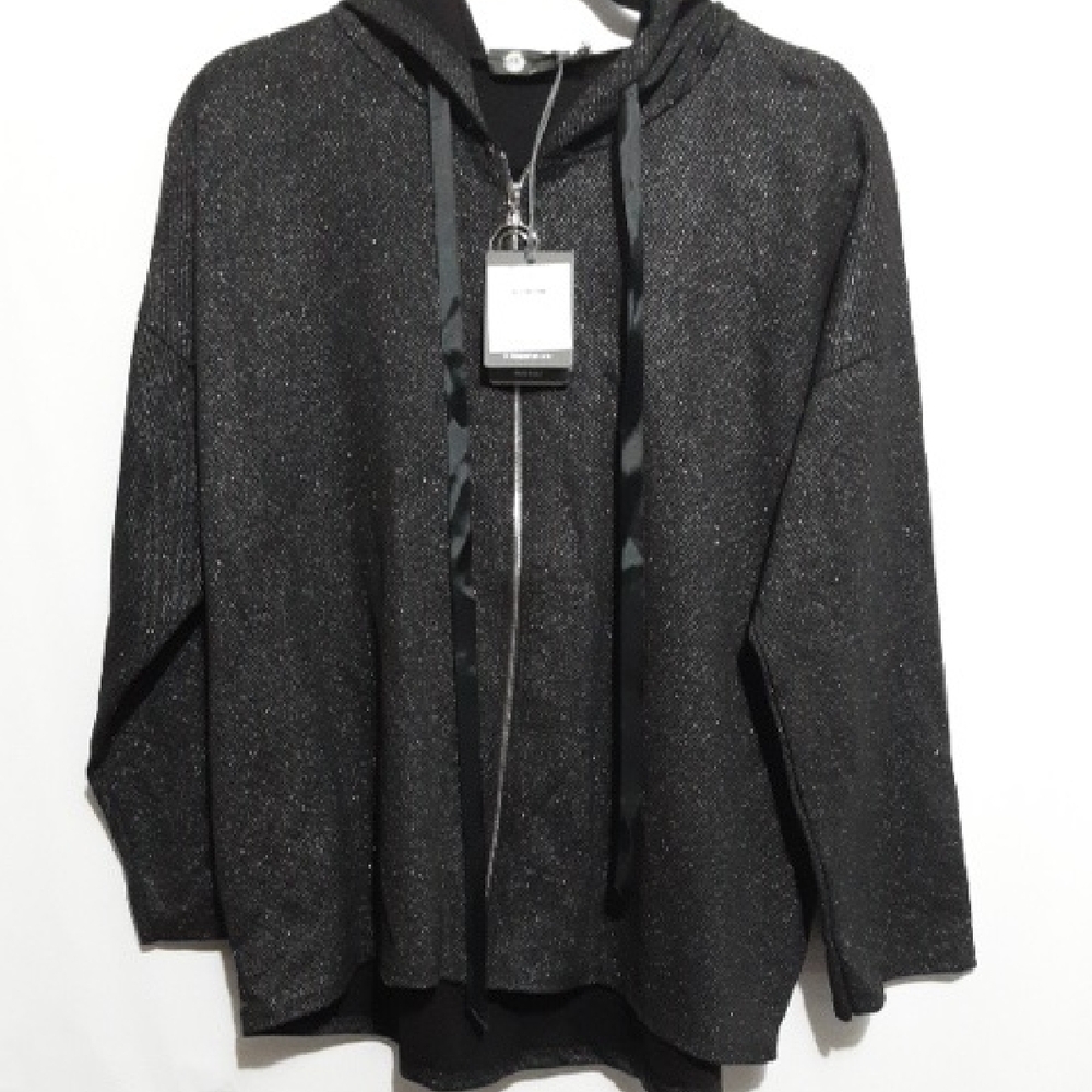 M Made In Italy Black Shimmer Hoodie‎ with Zipper